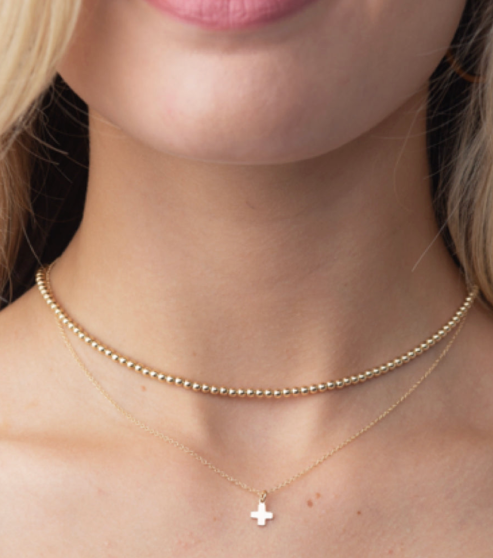 Gold Beaded Choker & Cross Necklace
