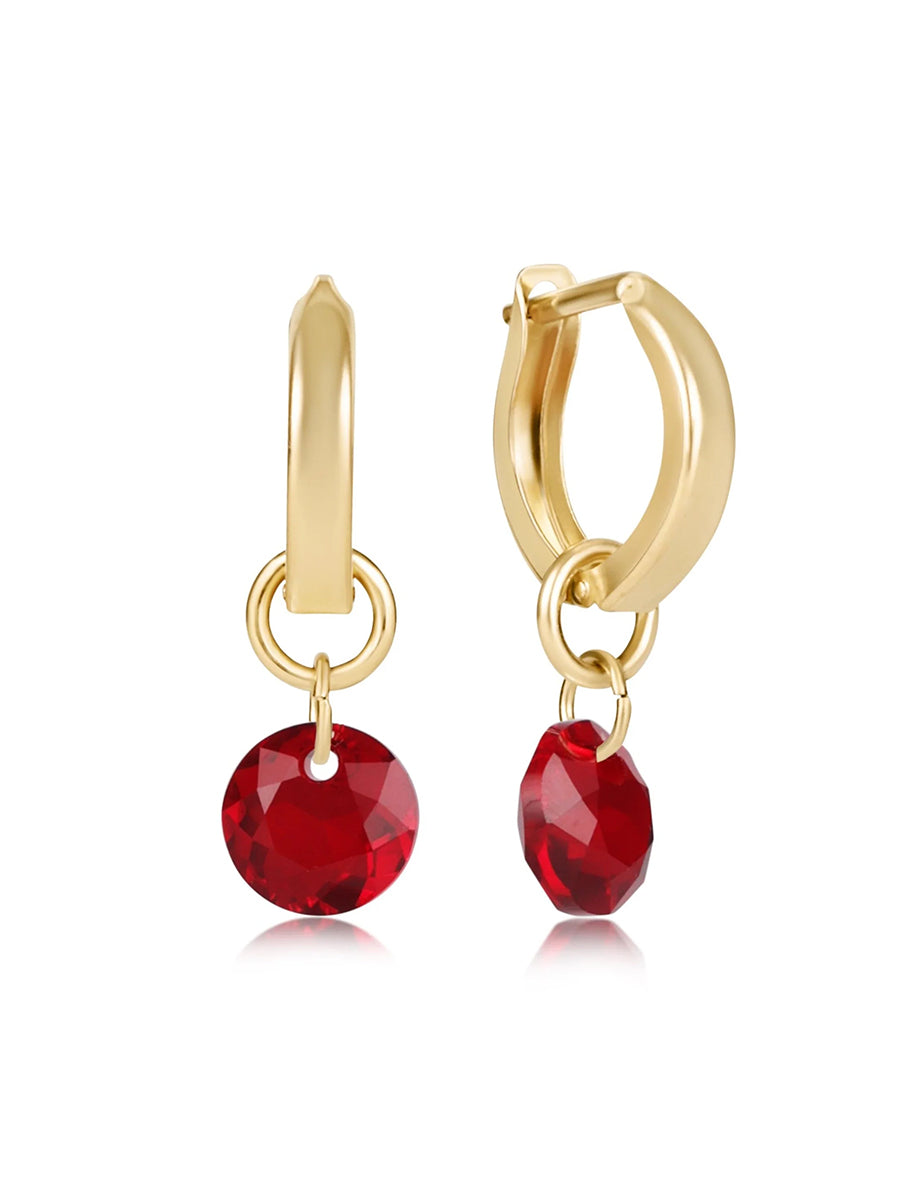Gold Red Charm Hoop Earrings