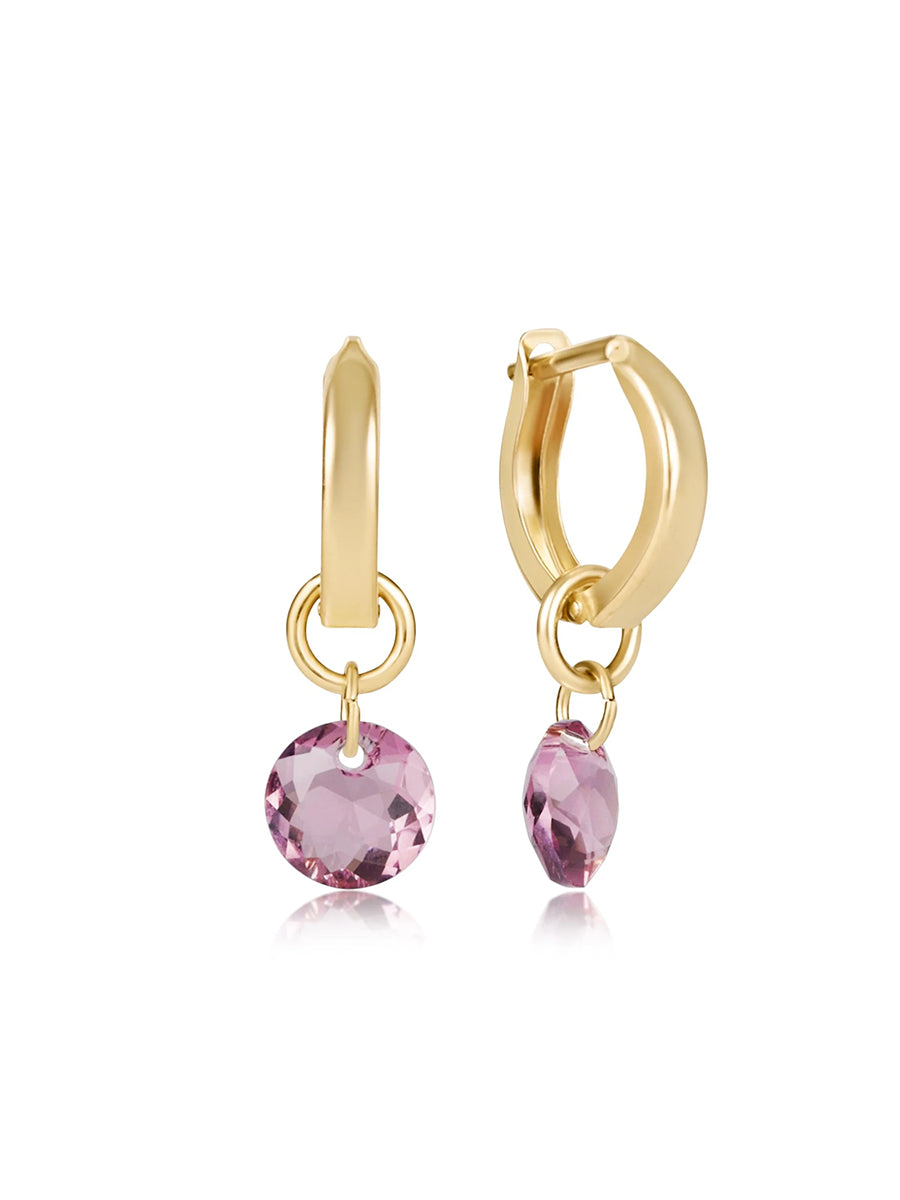 Gold Purple Charm Hoop Earrings