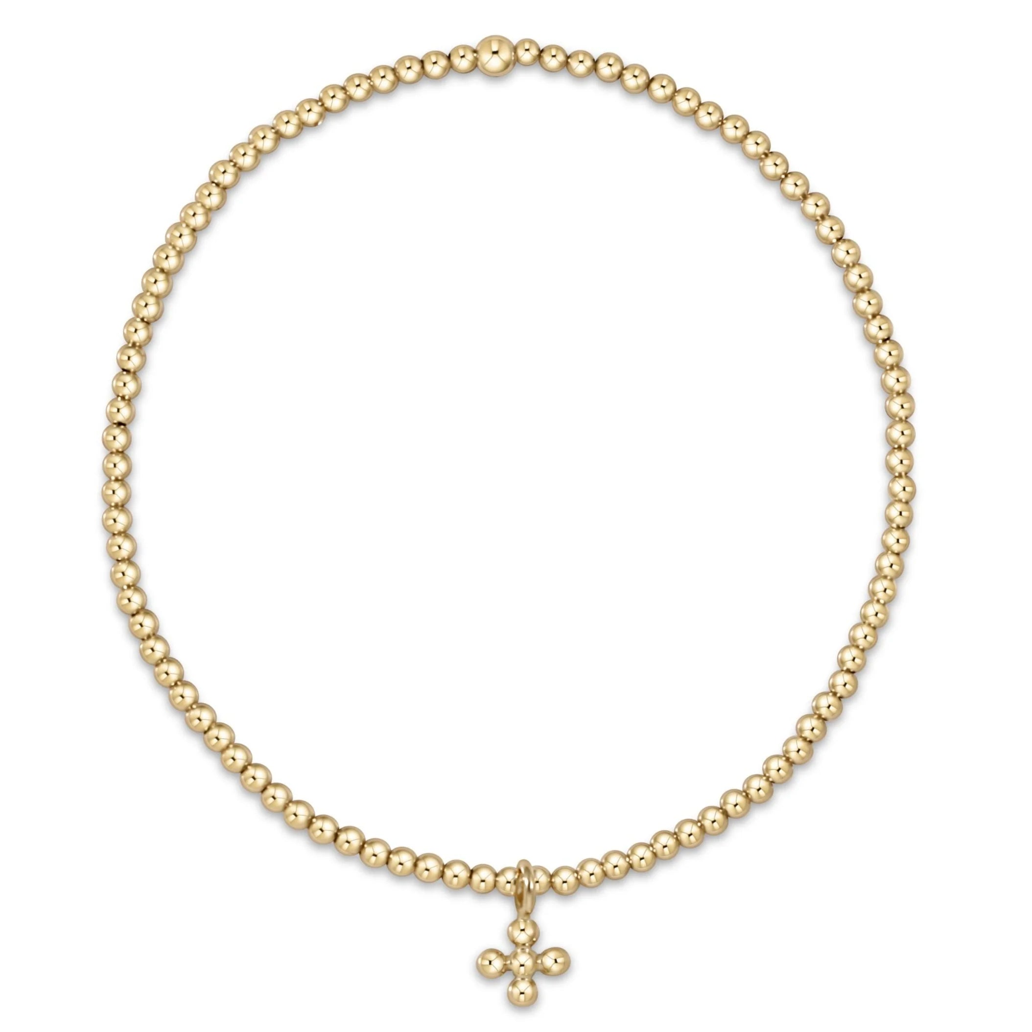 Classic Gold Beaded Signature Cross Small Gold Charm Bracelet