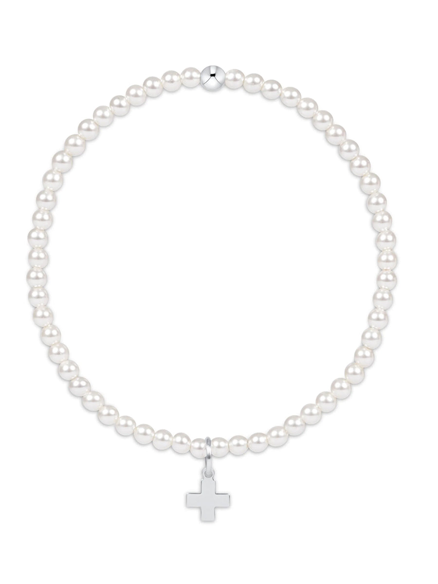 Classic Pearl 3mm Bead Bracelet, Signature Cross Sterling Charm