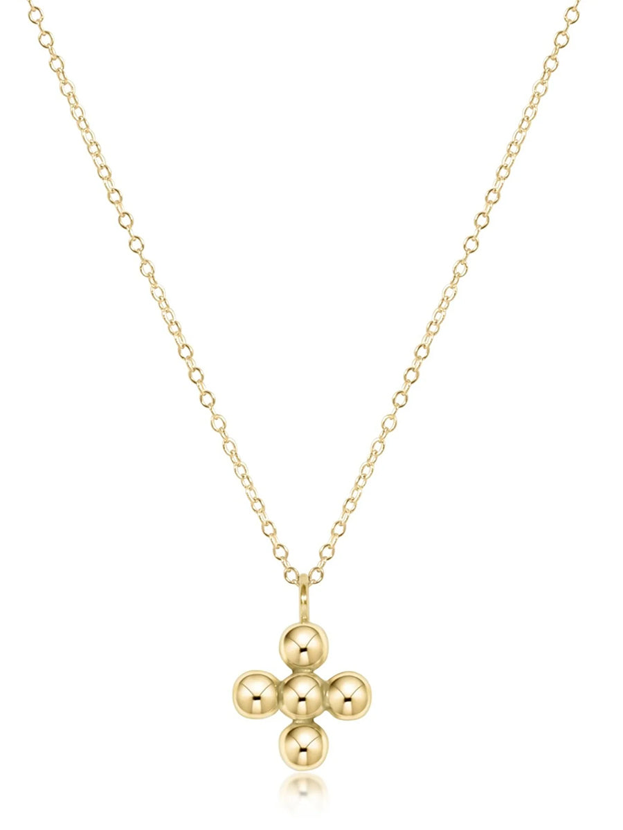 16" Necklace Gold Classic Beaded 4mm Signature Cross Gold Charm