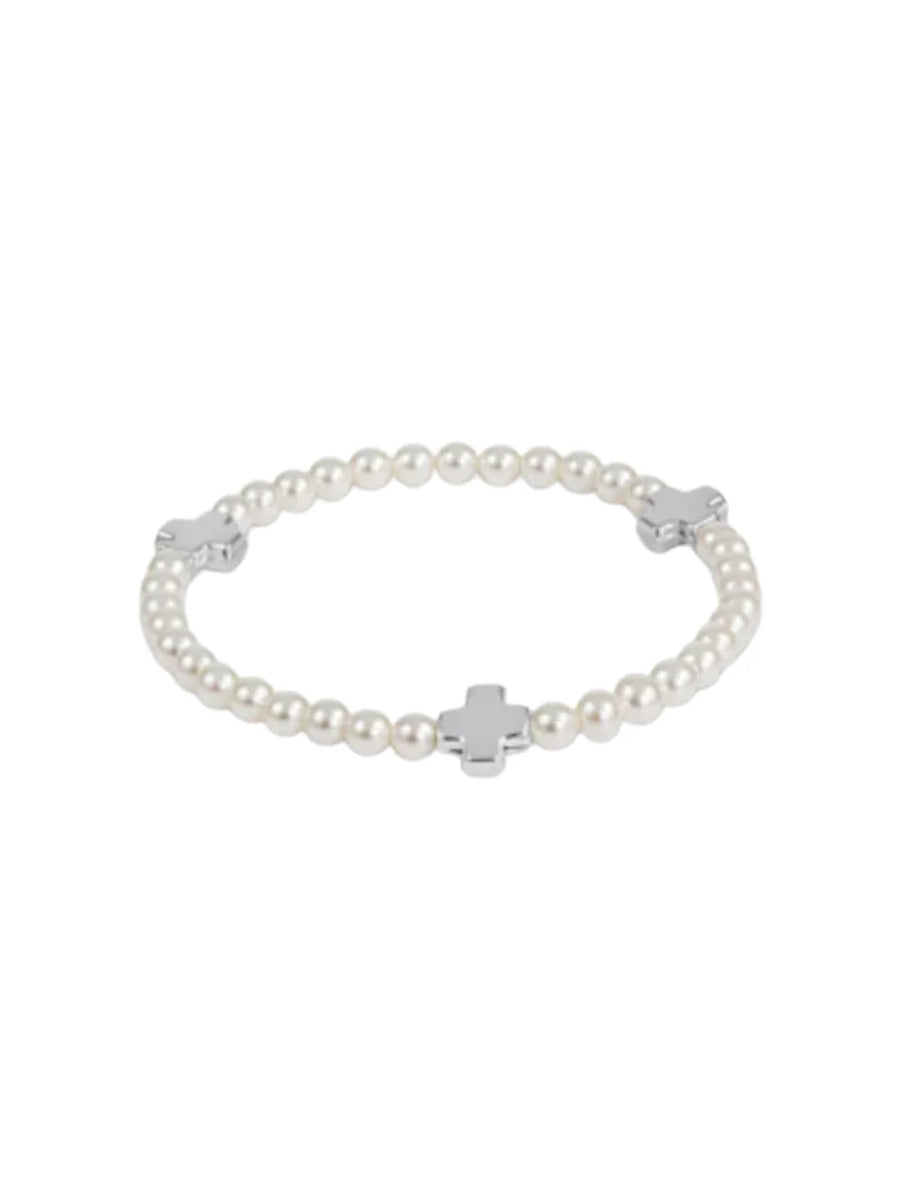 Signature Cross Pearl Pattern 4mm Bead Bracelet, Sterling