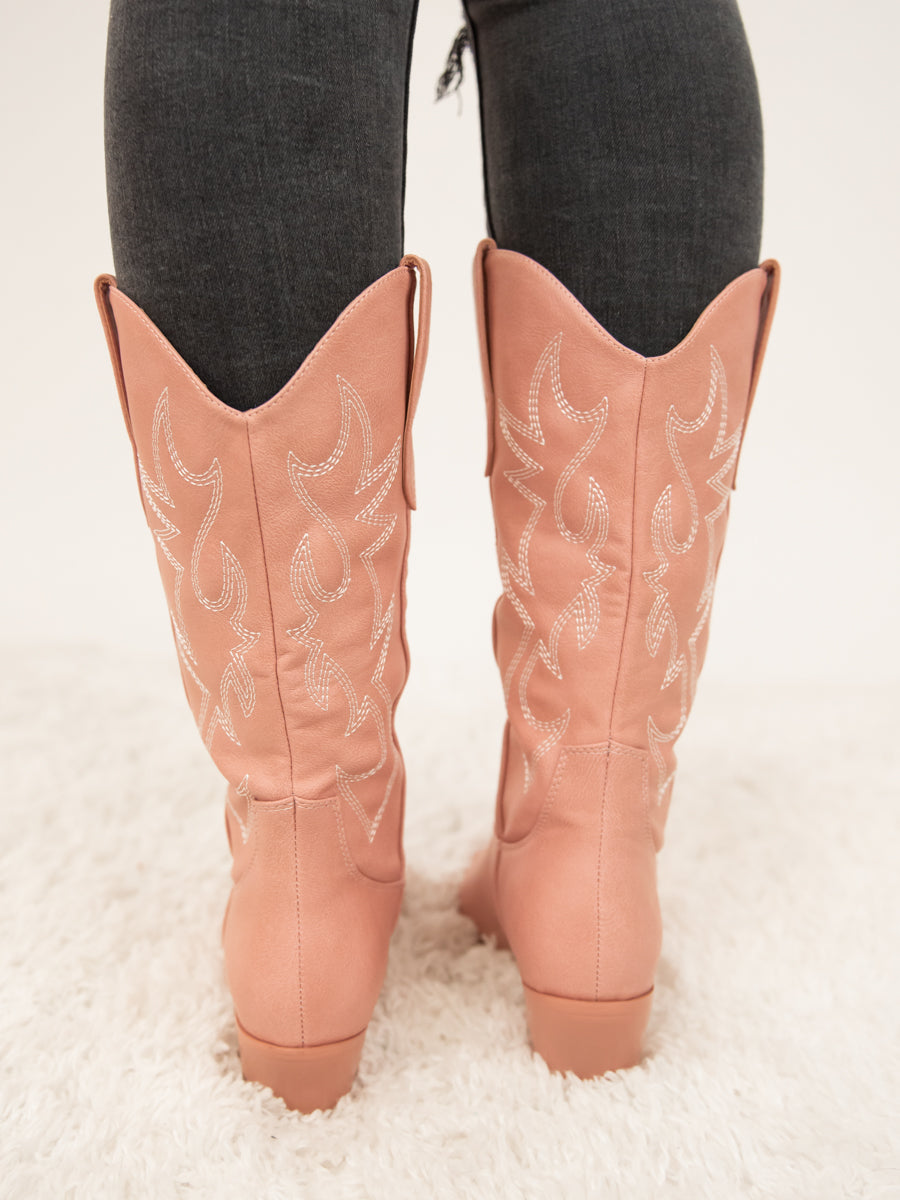 Blush Pink Mid-Calf Cowgirl Western Boots