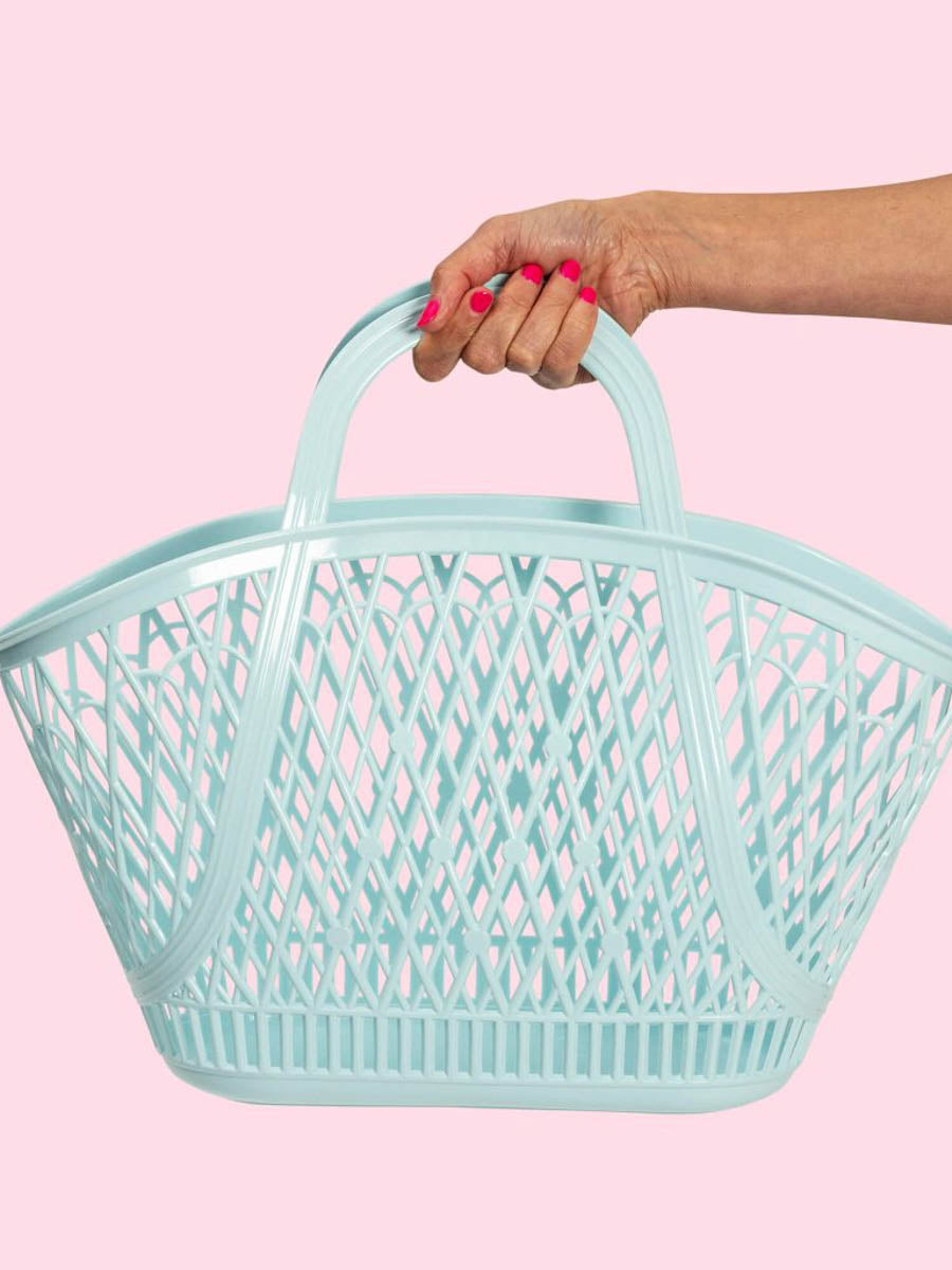 Aqua Plastic Beach Basket Tote