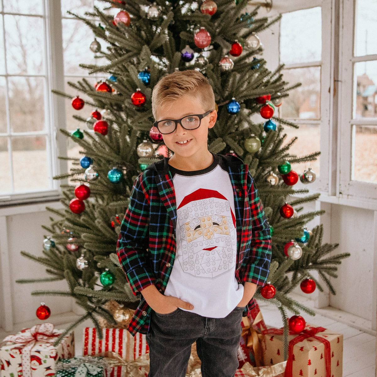 Youth & Toddler Building Block Santa Face Raglan