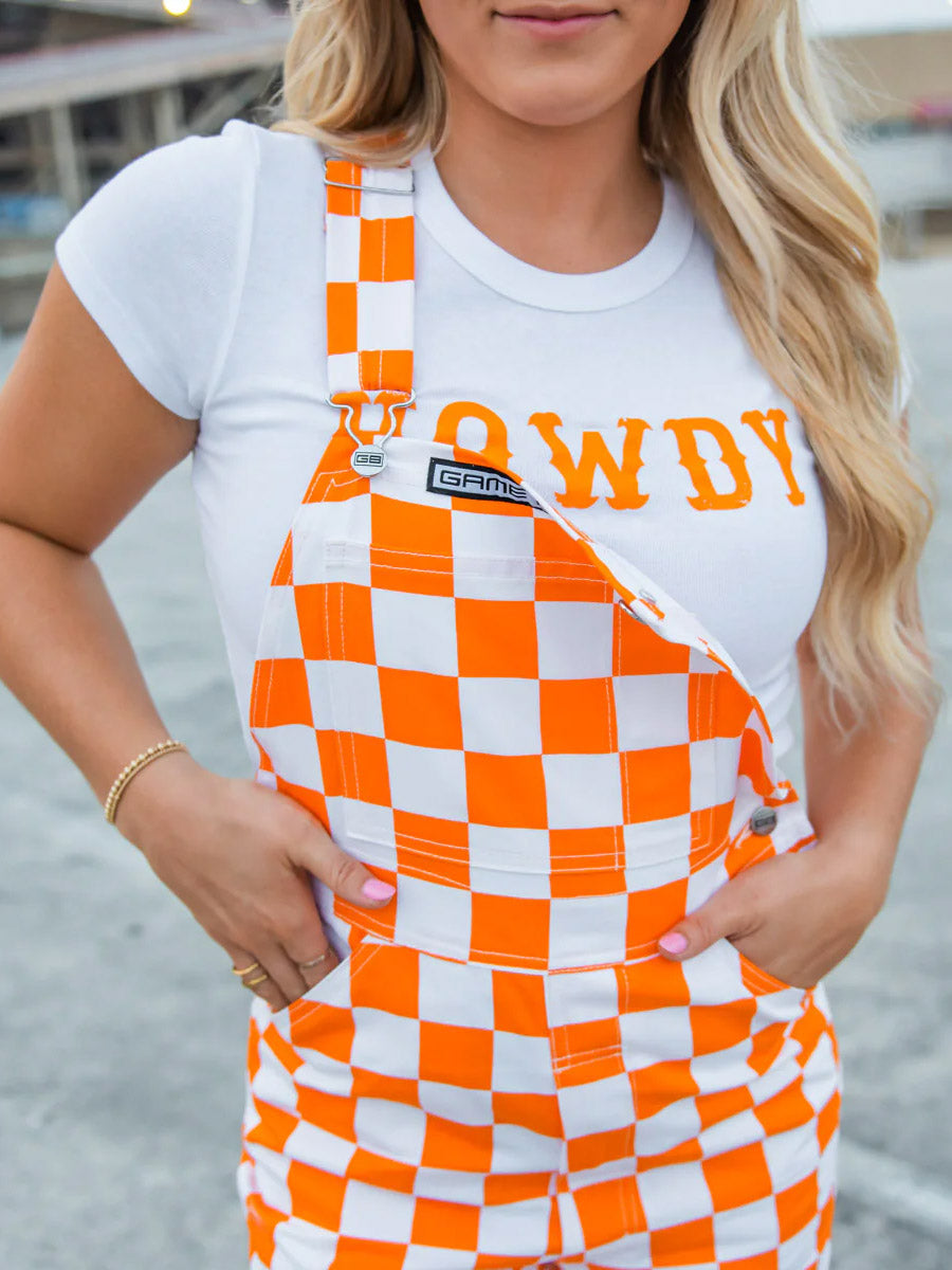 Orange and White Checked Overalls