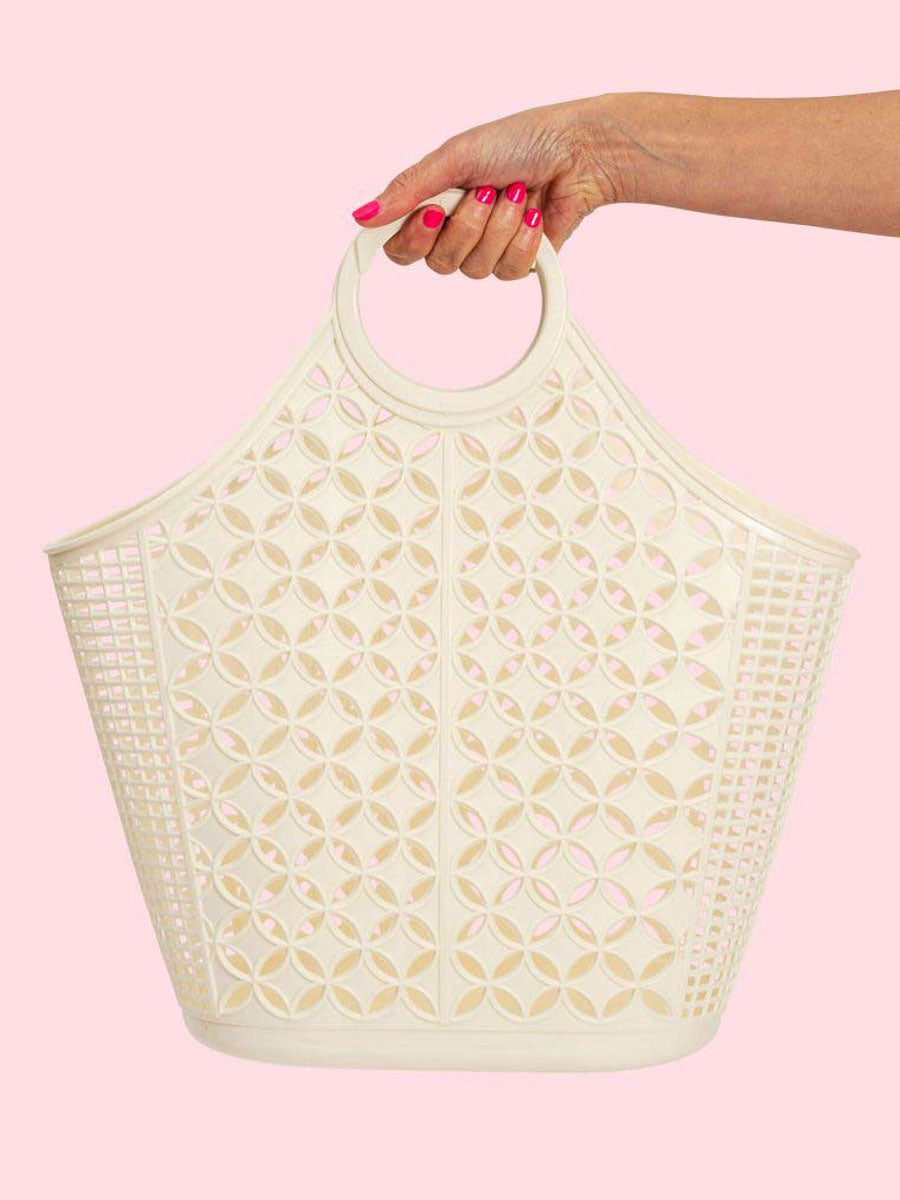 Off White Plastic Washable Tote