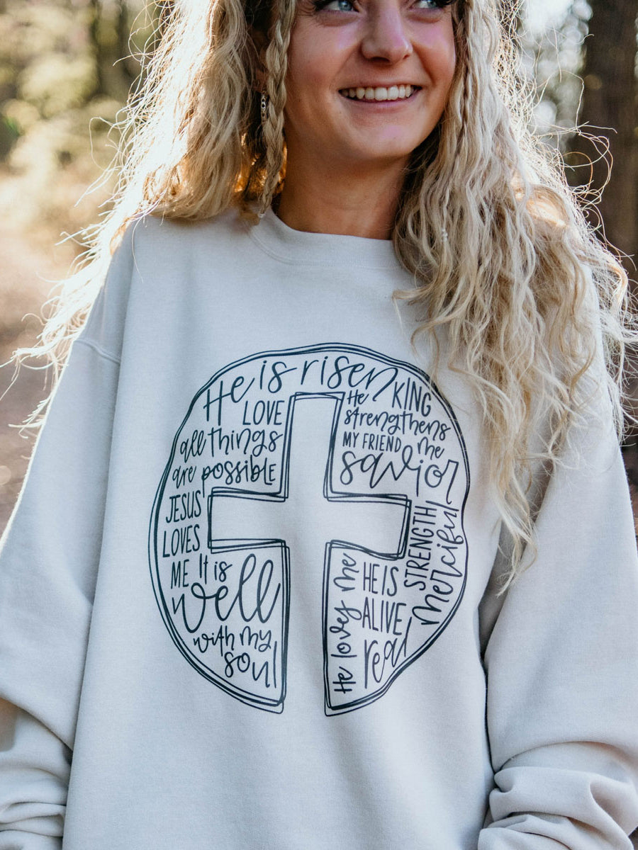 "He is Risen" Cross Circle Crew Sweatshirt