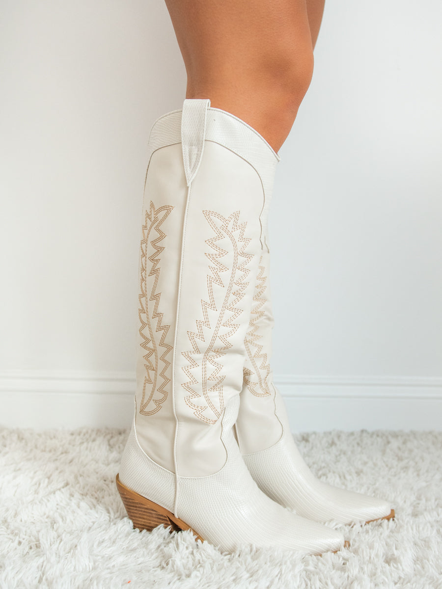 Ivory Tall Cowgirl Boots