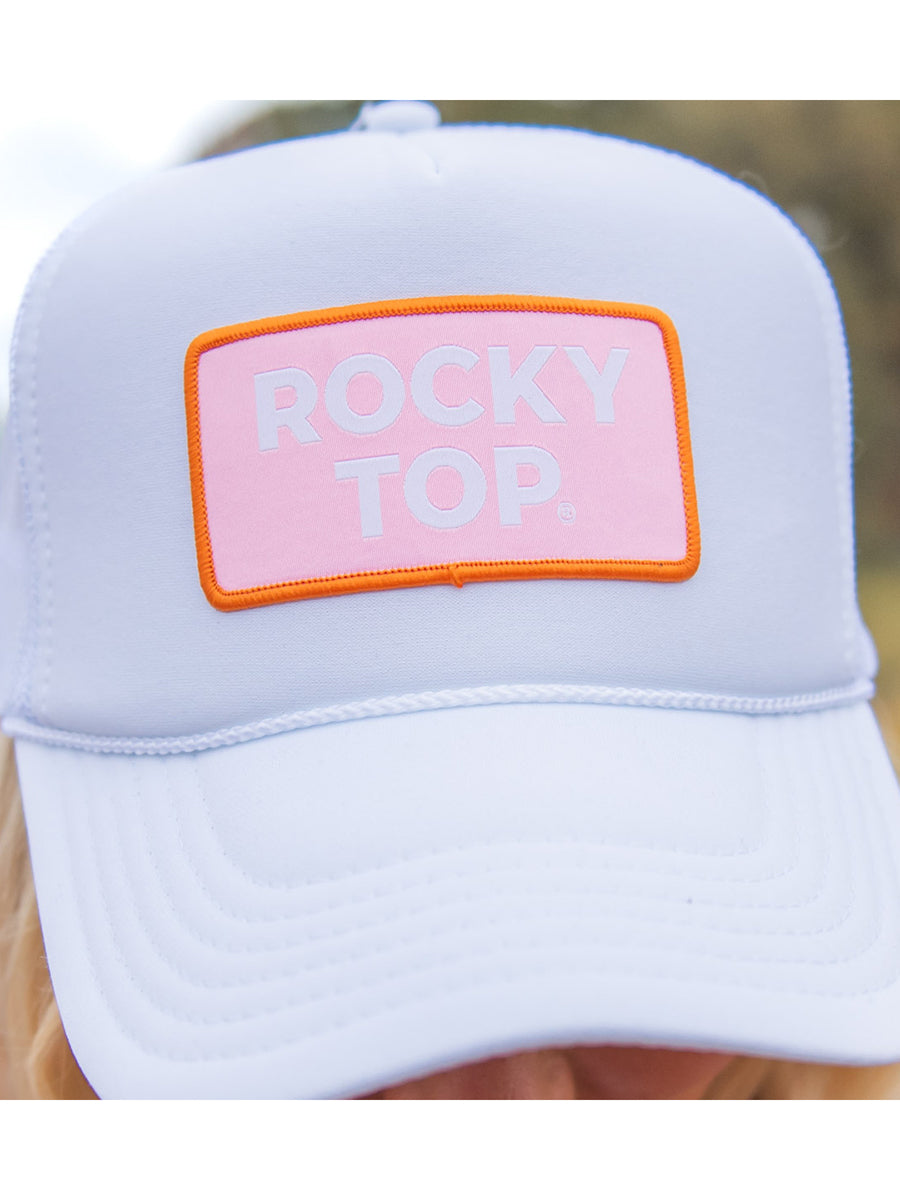 Pink Rocky Top Patch on White Hat
