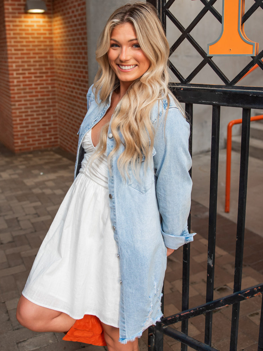 Light Blue Denim Distressed Shirt