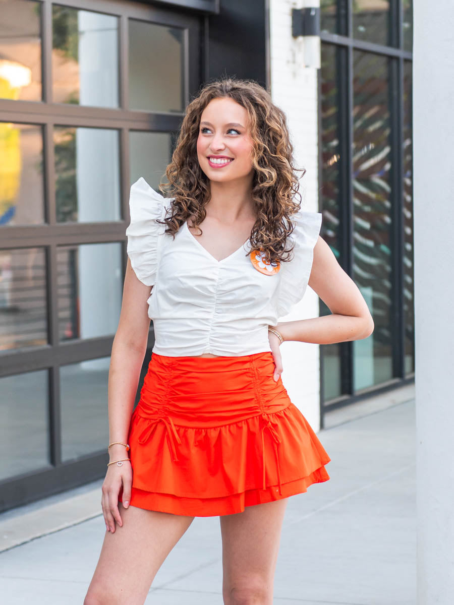 Orange Ruched Mini Skort