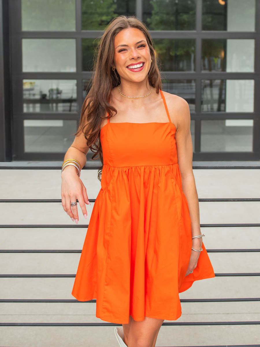 Orange Poplin Mini Dress