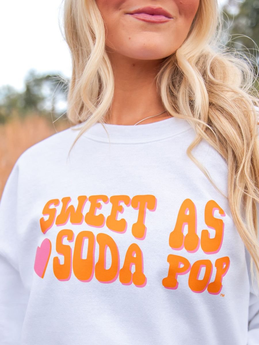 White Sweatshirt with Sweet As Soda Pop