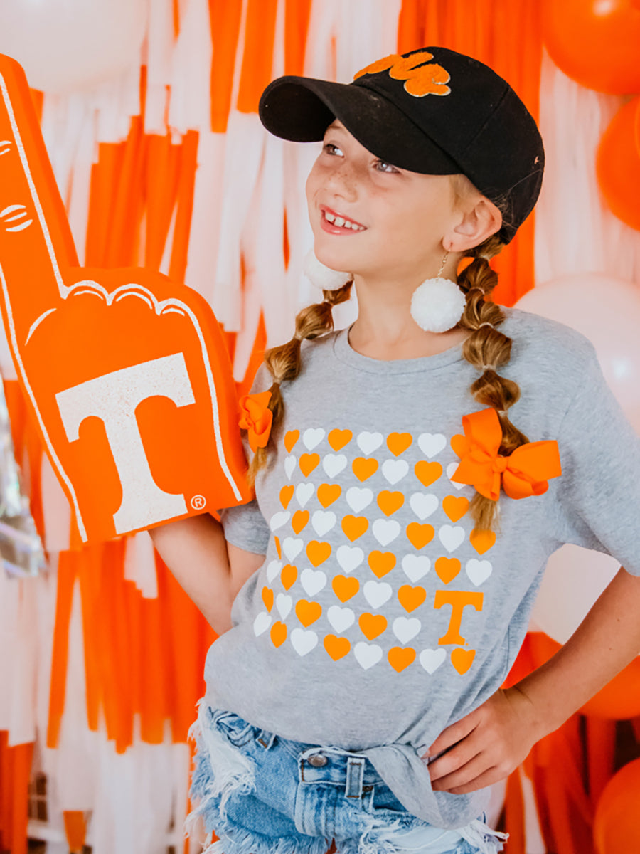 Orange and white hearts grid kids T-Shirt