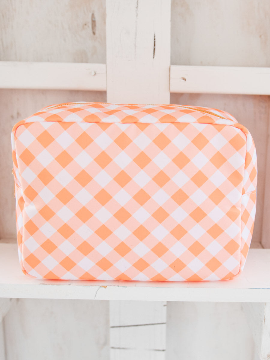 Roomy Orange Check Makeup Case