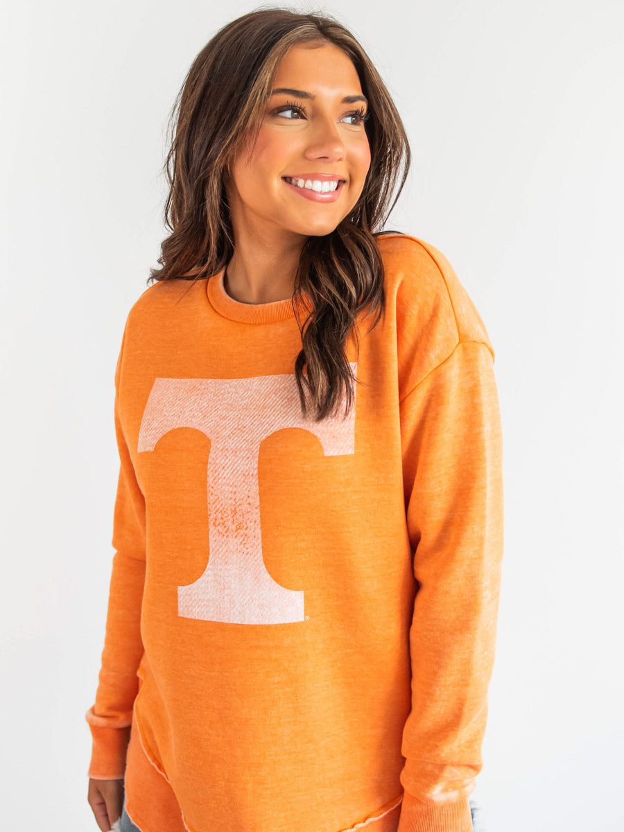 Distressed "Power T" Orange Crew Sweatshirt