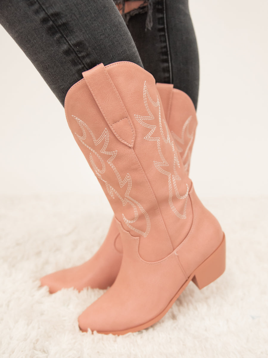 Blush Pink Mid-Calf Cowgirl Western Boots