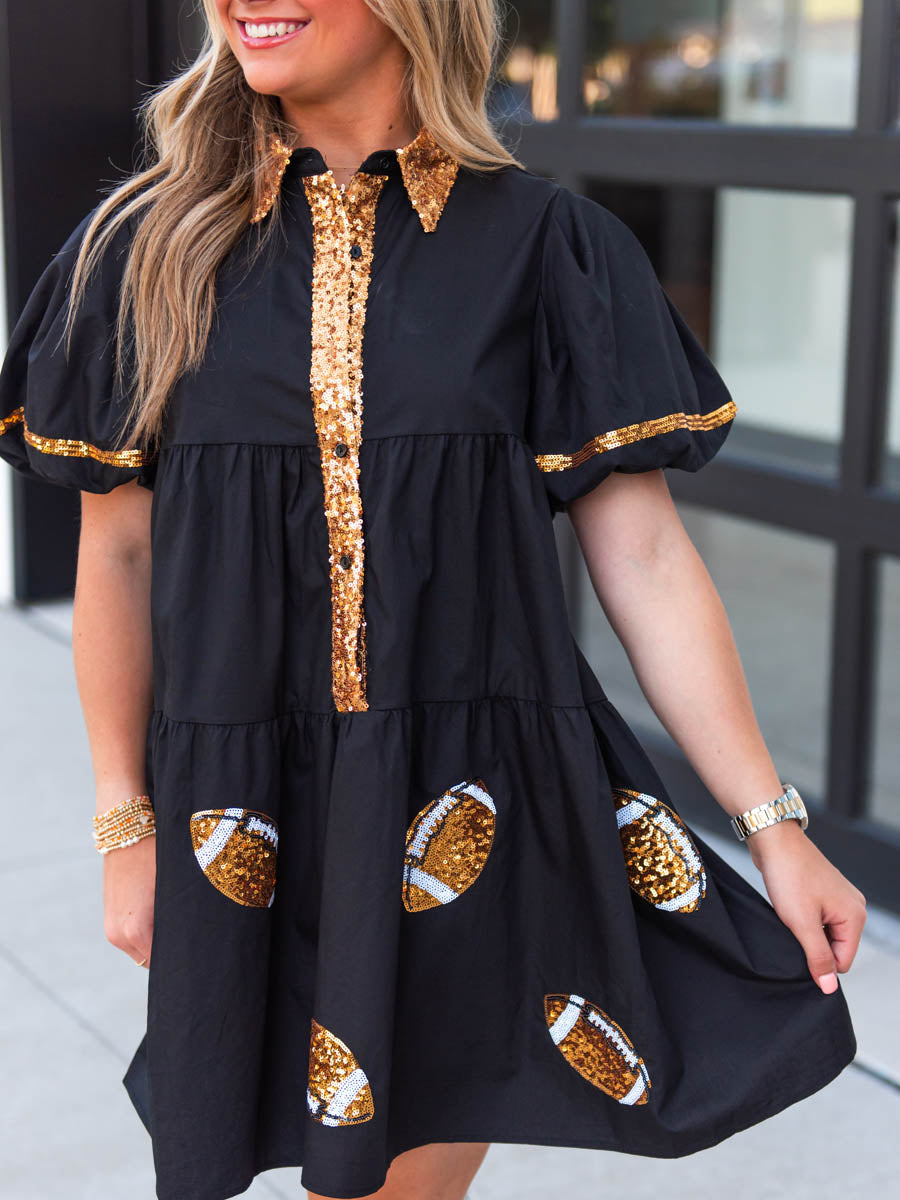 Black Babydoll Dress with Footballs
