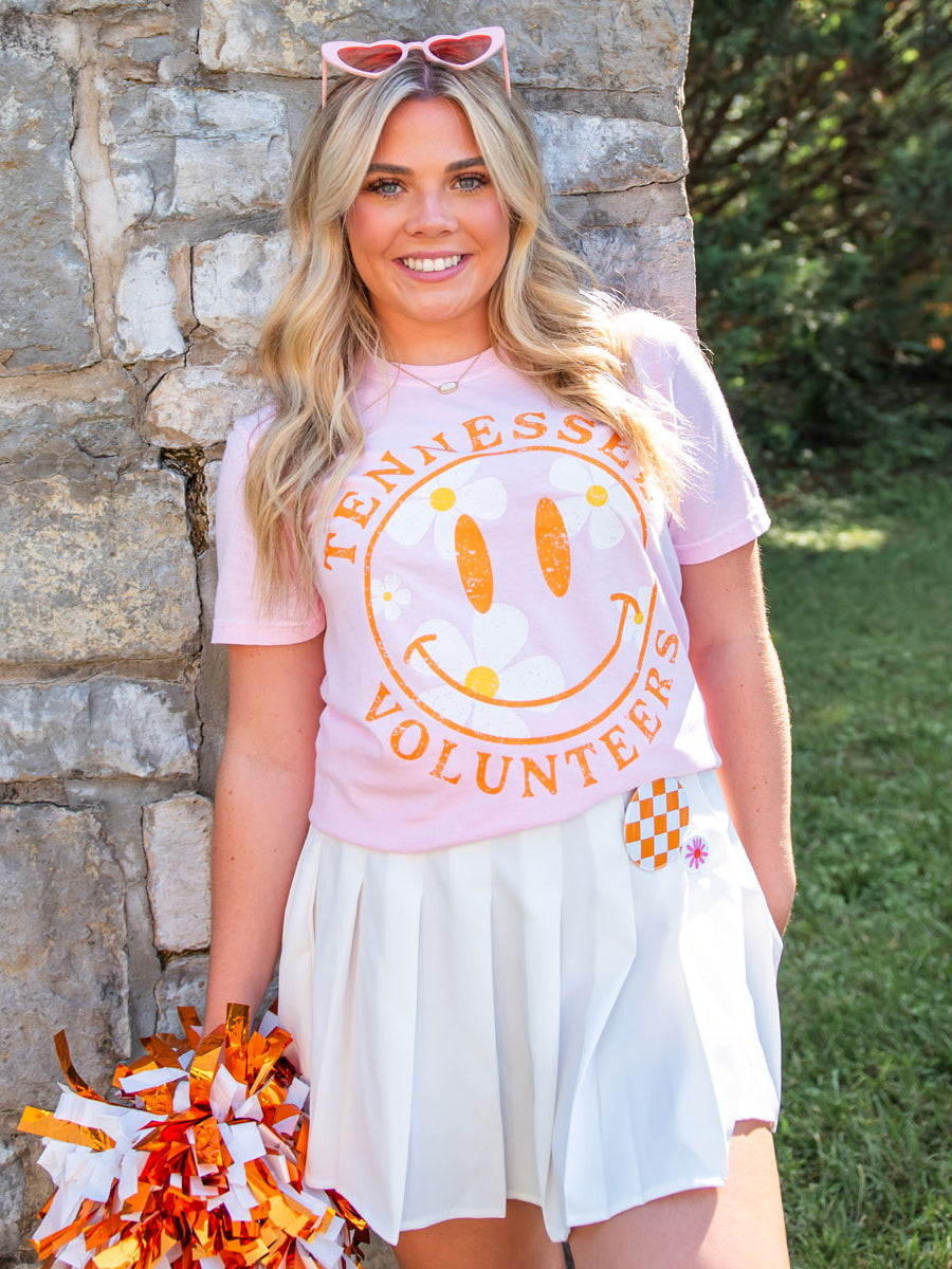 Pink Vols Tee with Smiley and Daisies