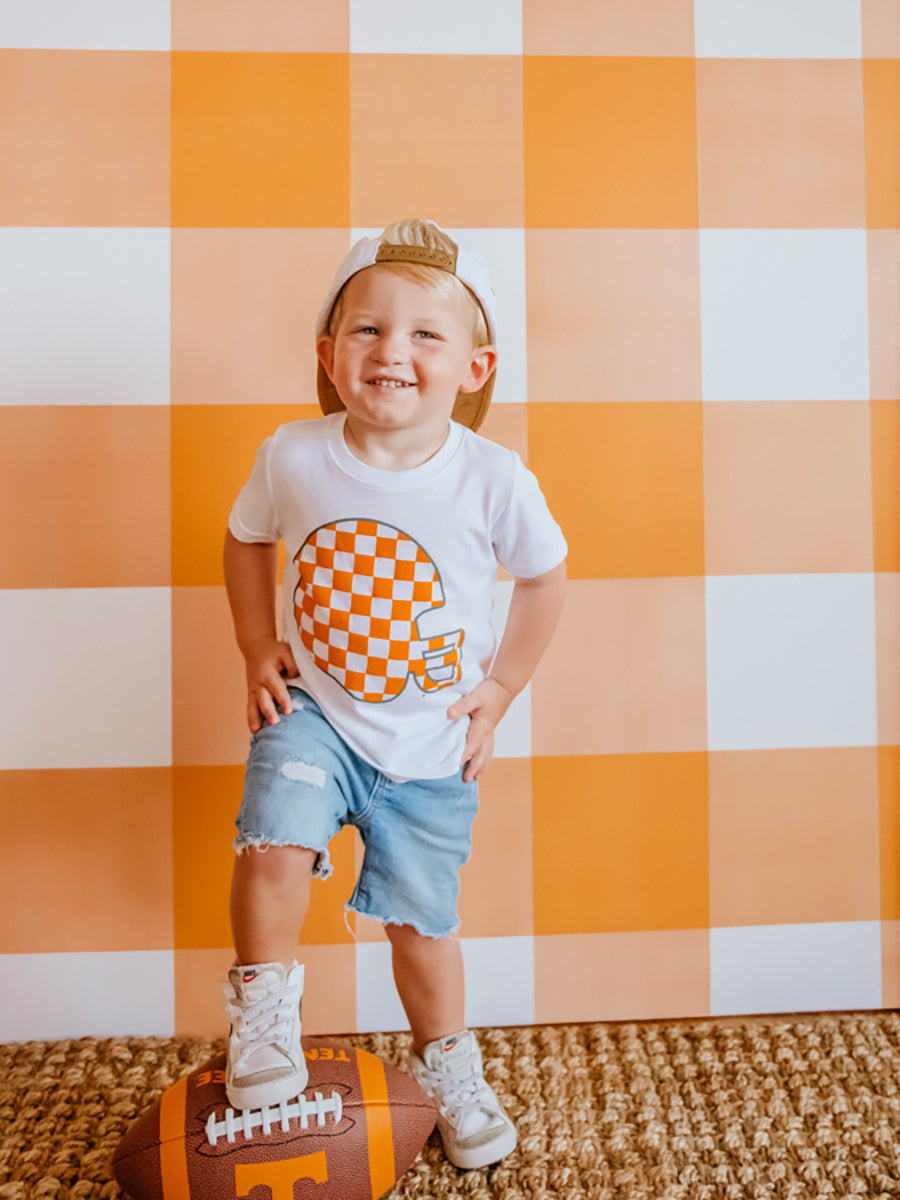 UT Orange and White Grid Helmet T-Shirt