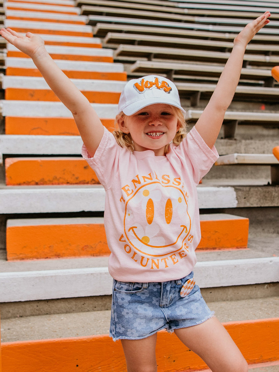 Litlle VOLS cheerleader in Smiley Tee