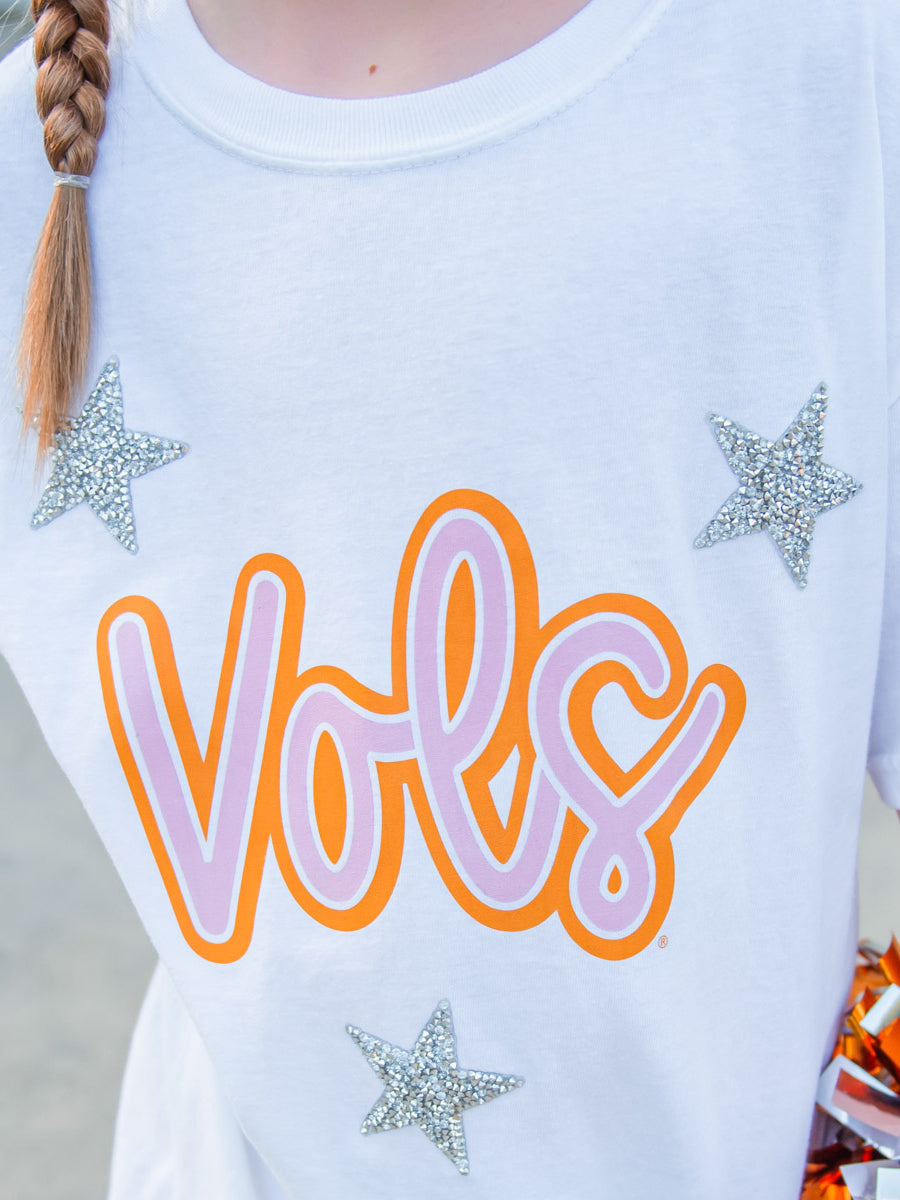 Vols Girls Tee with Shiny Stars
