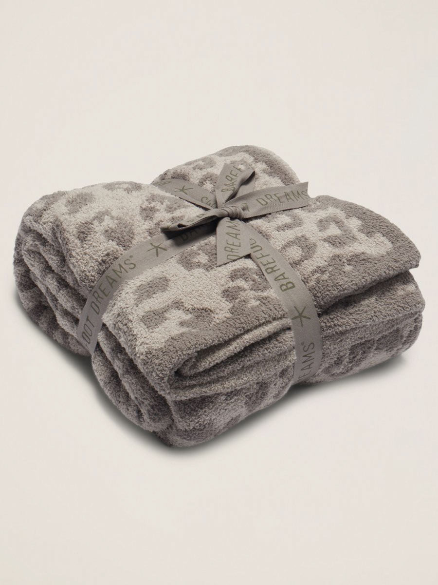 Warm Grey Leopard Print Plush Cozy Throw