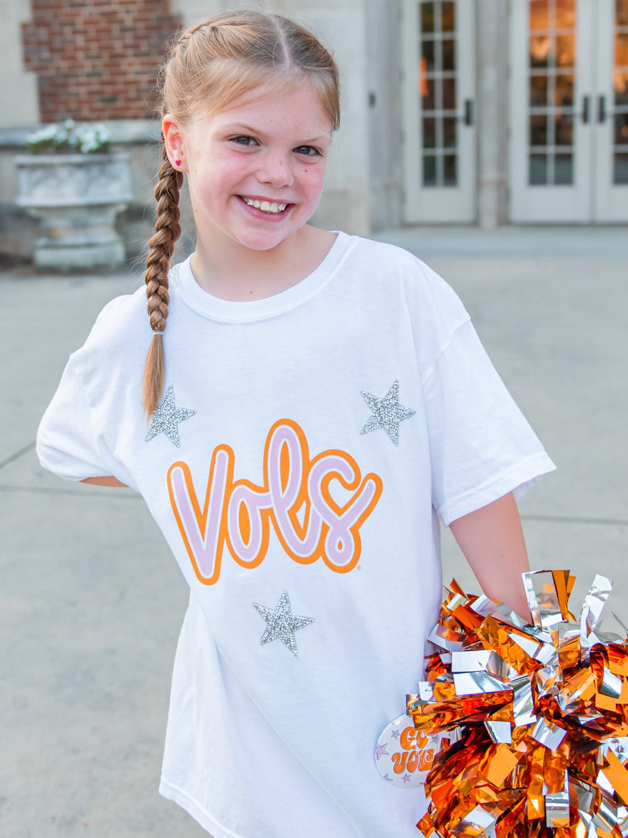 Kids Vols Script Silver Stars T-Shirt