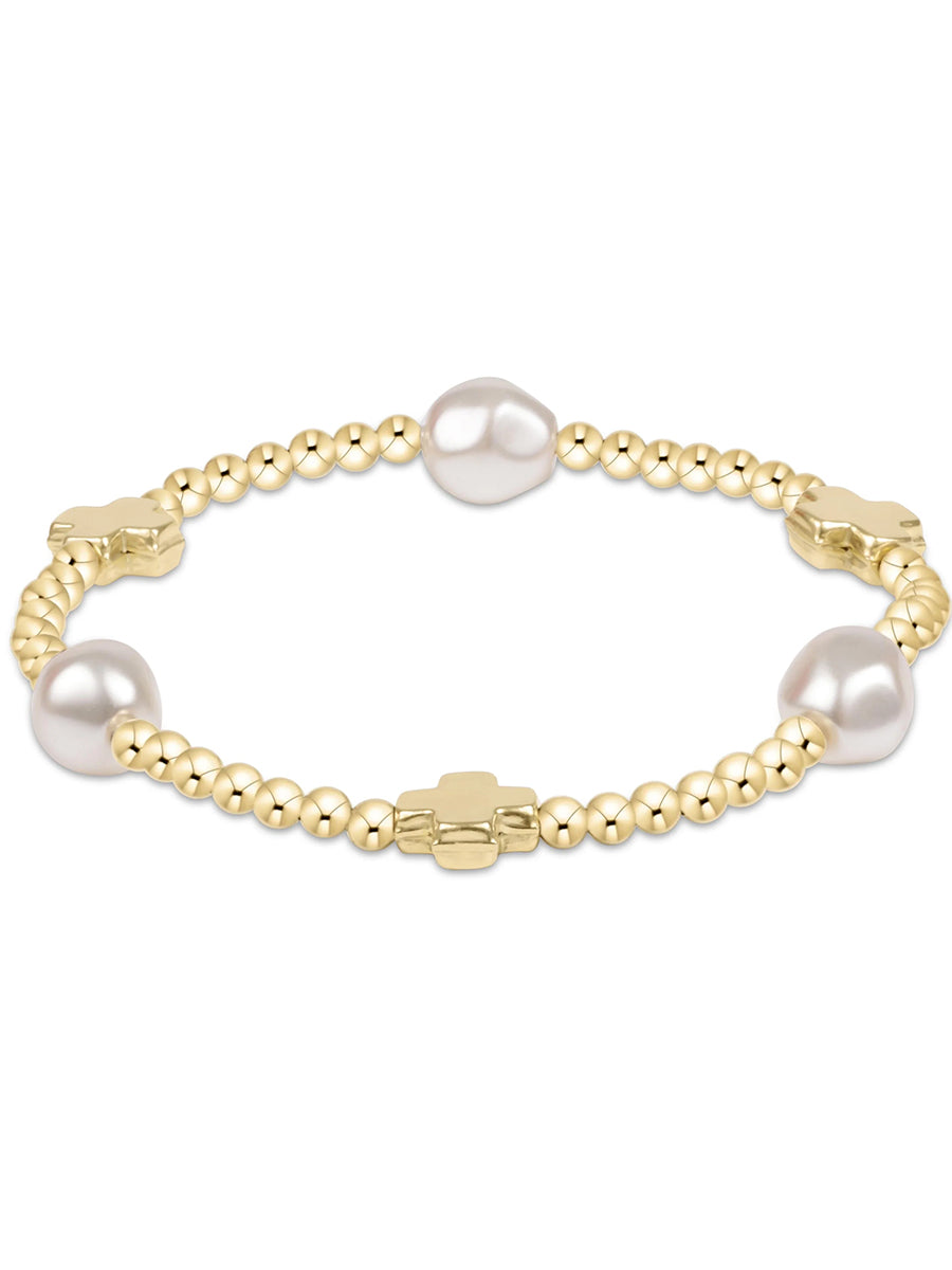 Signature Cross Admire Pearl Pattern 3mm Gold Bead Bracelet