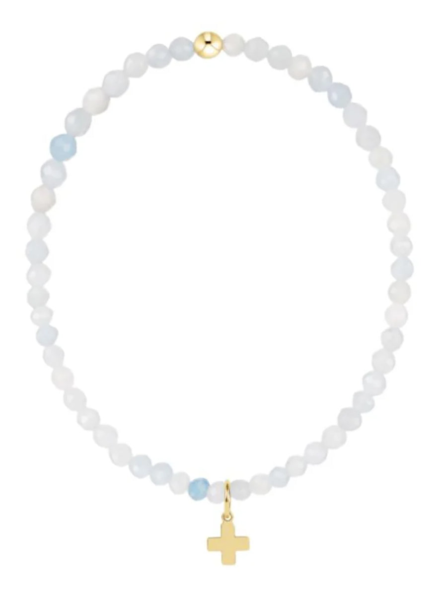 ENewton Aquamarine Bead & Gold Cross Necklace