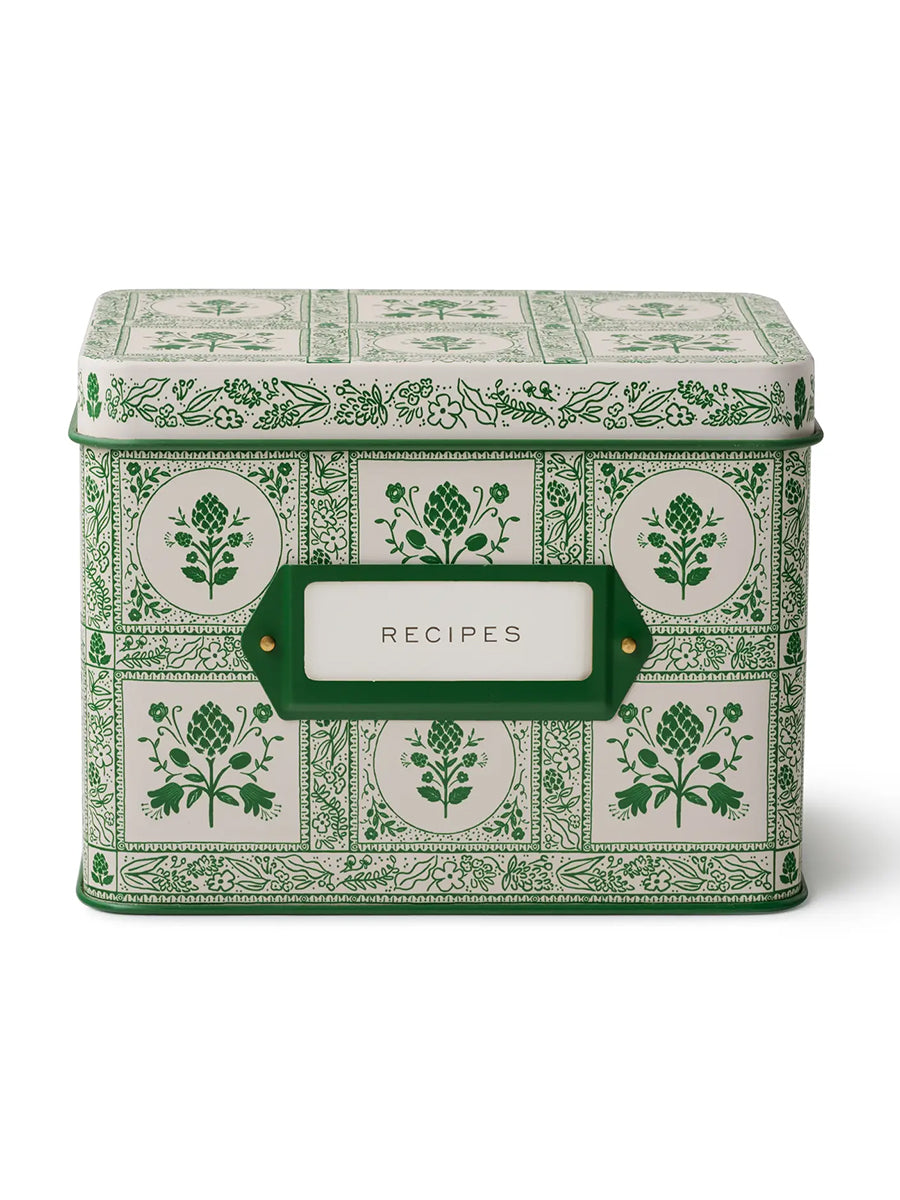 Green Artichoke Patterned Recipe TIn