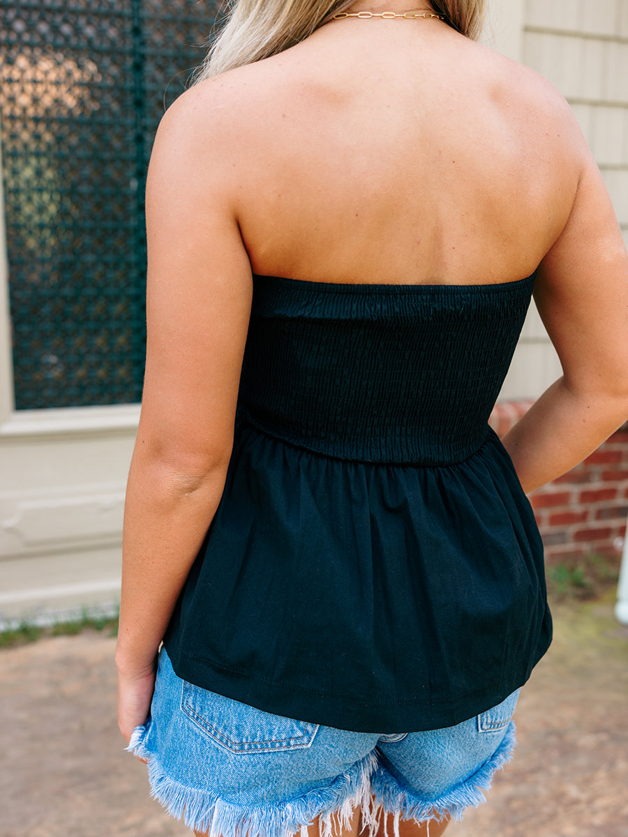 Black Tube Top with Bubbled Hem