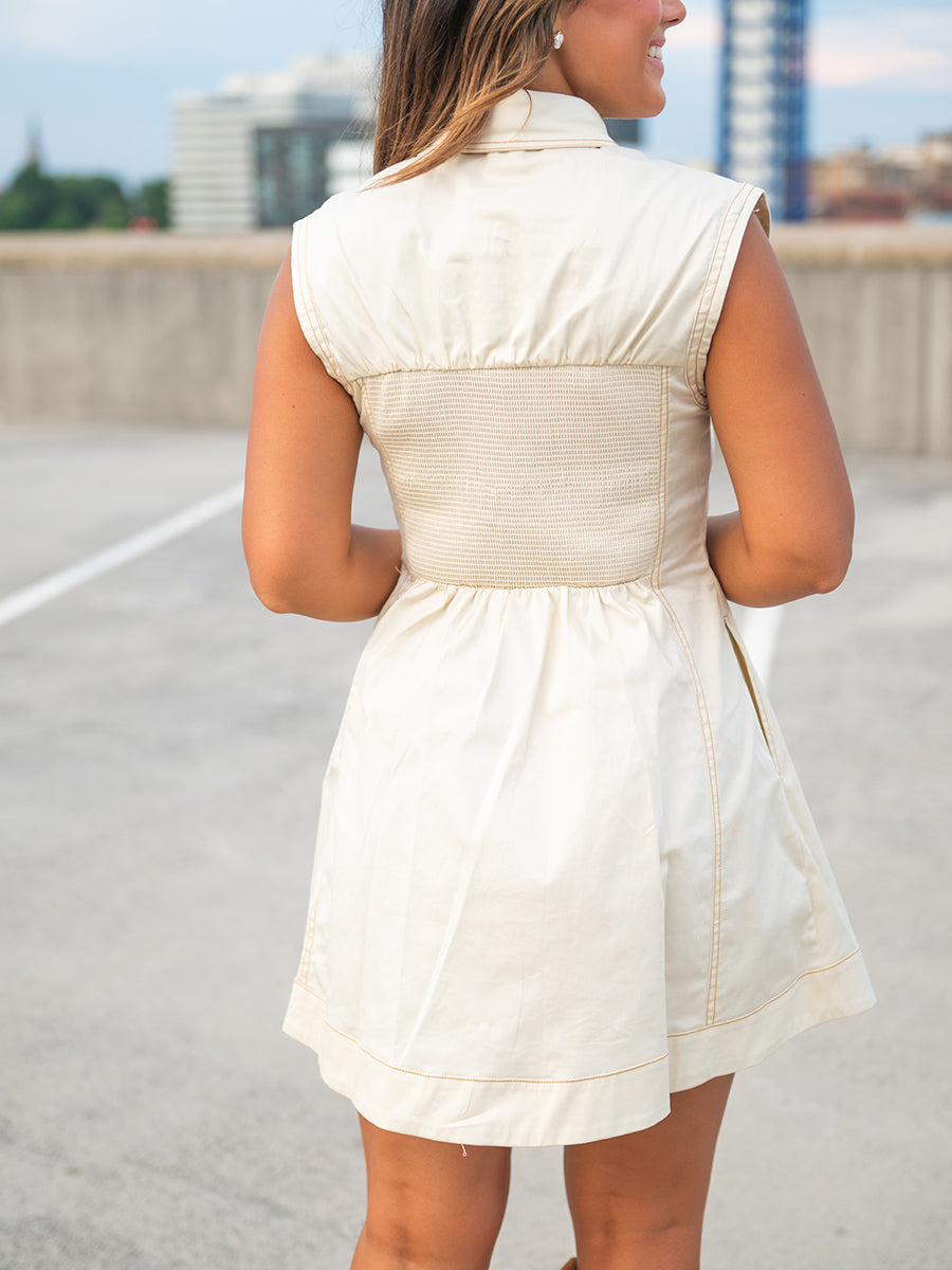 Tan Collared Button-Down Mini Dress