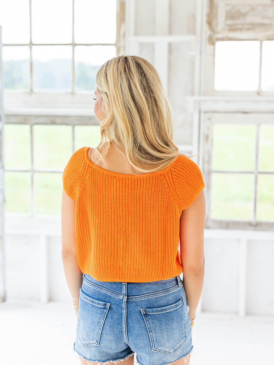Orange Front Tie Sleeveless Sweater Cardigan