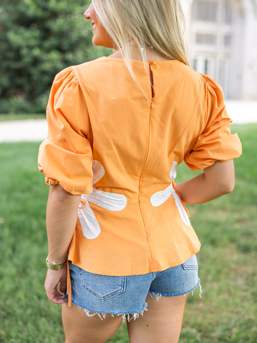 Flower Color-Block Poplin Top