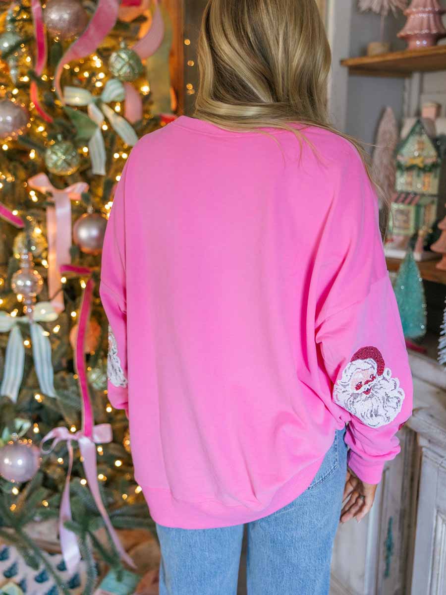 Sequin Santa Oversized Pink Sweatshirt