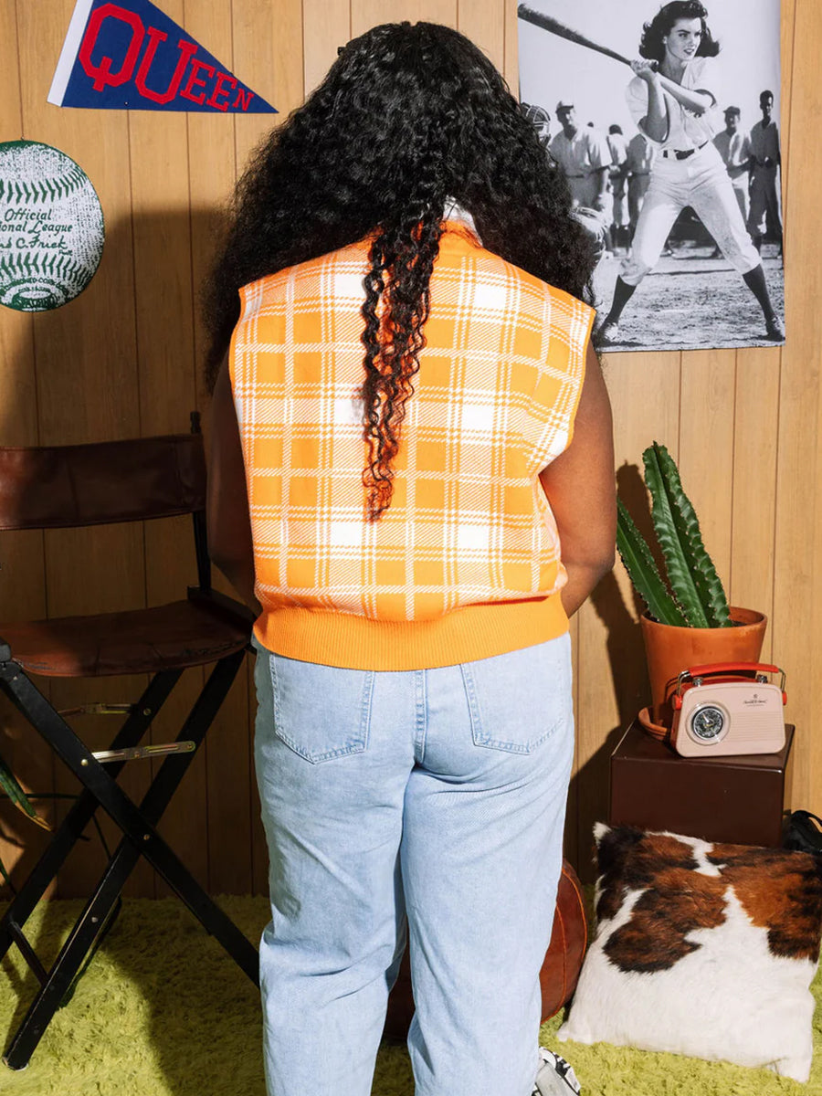Orange & White Plaid Tennessee Sweater Vest