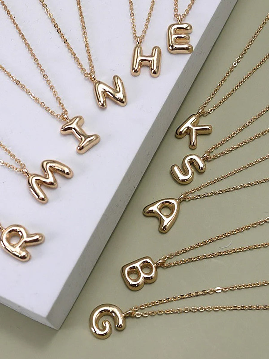 Gold bubble letter initial necklace