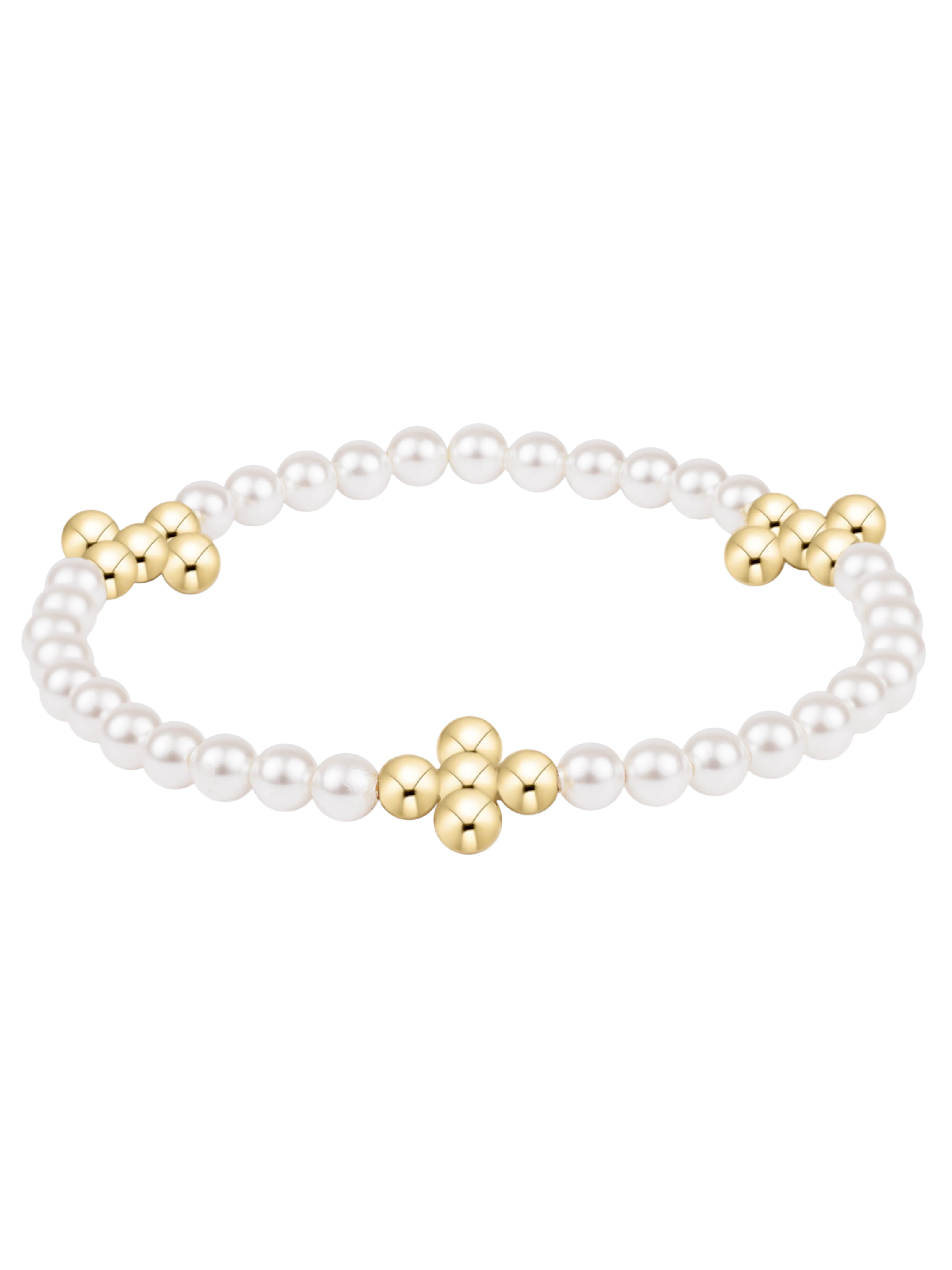 Beaded Gold Signature Cross 4mm Pearl Bracelet