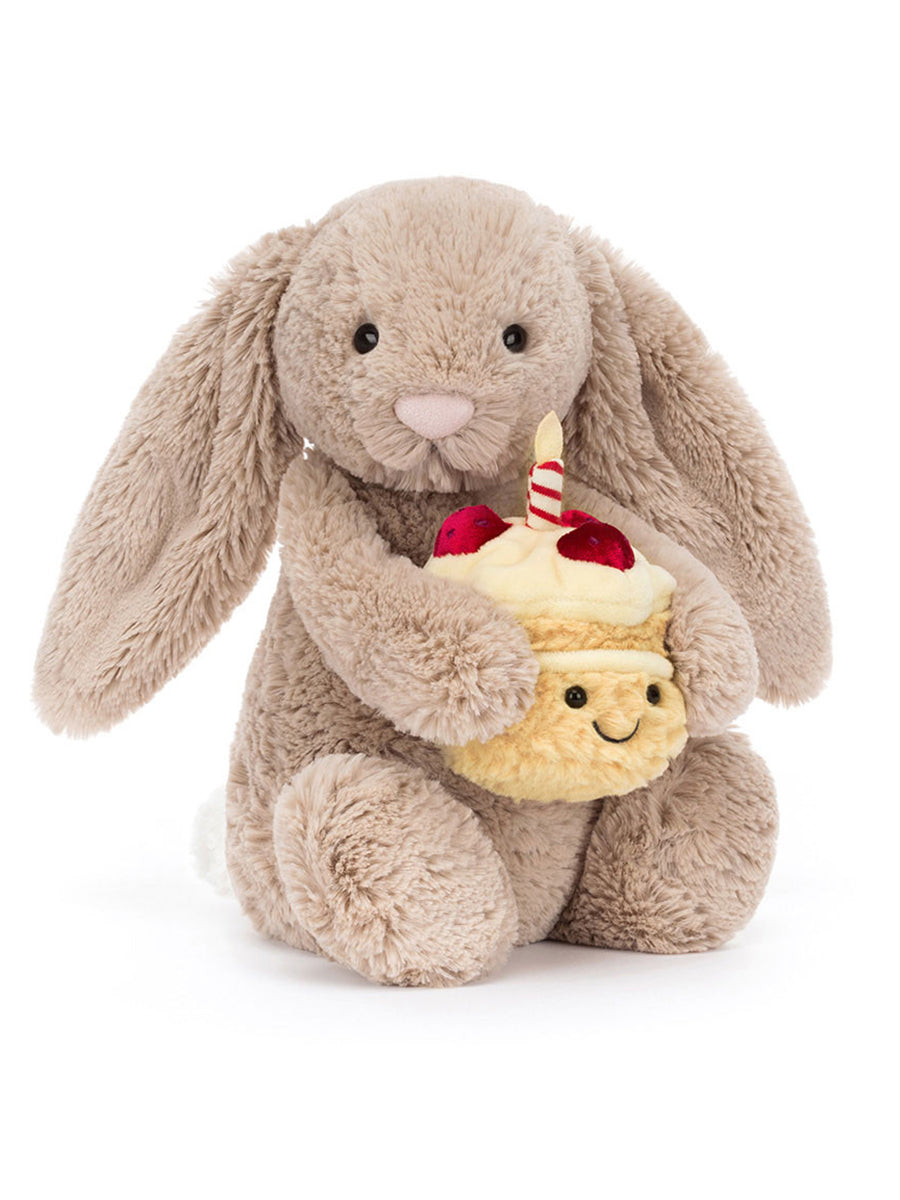 Plush Bunny with Birthday Cupcake