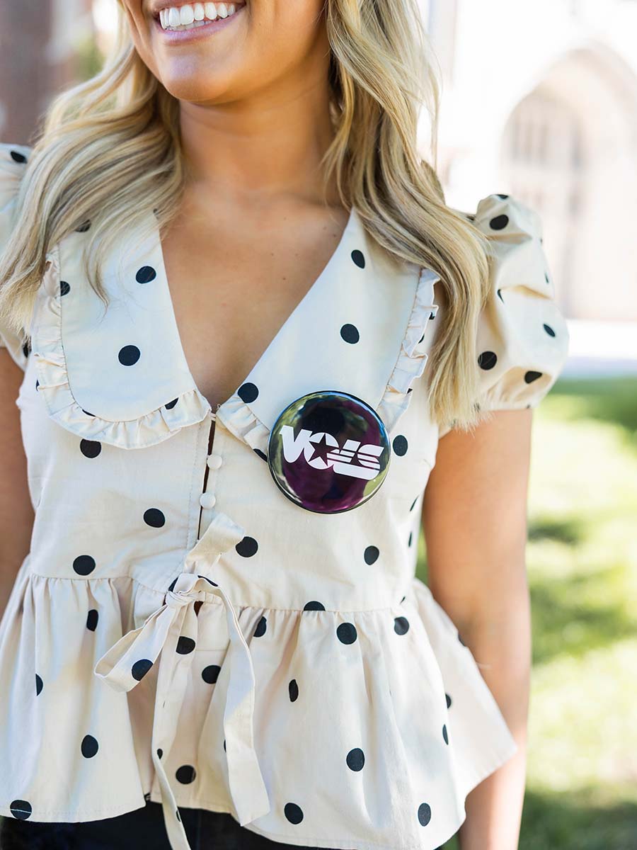 Beige Polka Dot Ruffled Peter Pan Collar Top