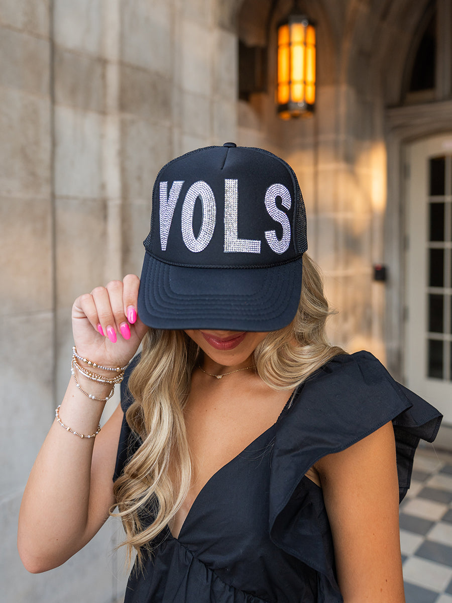 VOLS Black Cap with Rhinestones