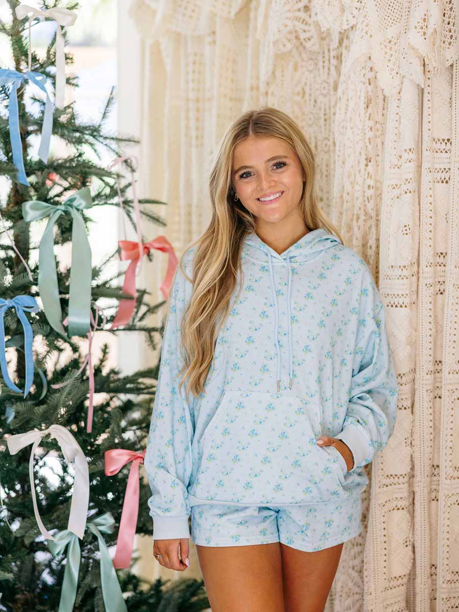 Floral Printed Hoodie & Short Set (2 Colors)