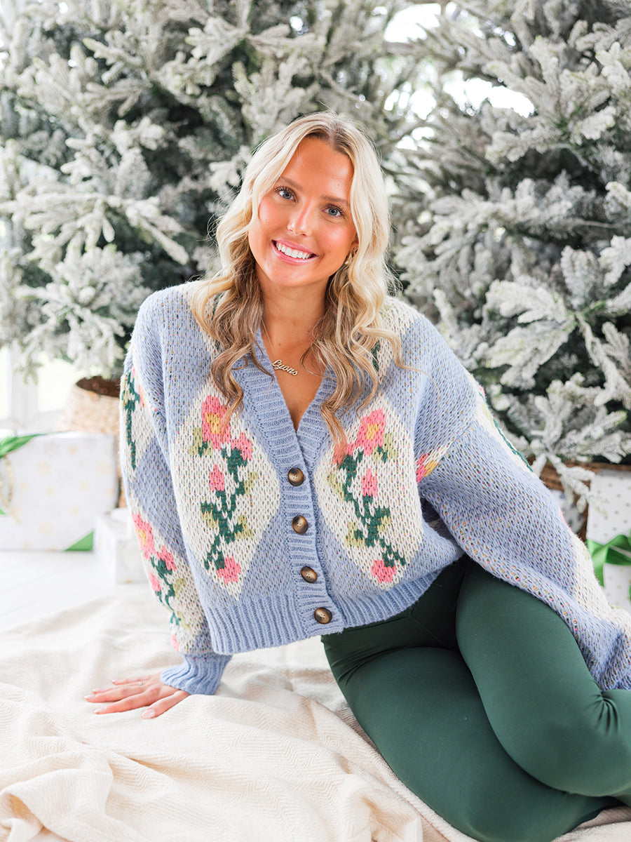 Cropped Floral Cardigan