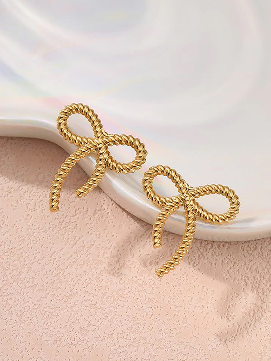 Gold Textured Bow Stud Earrings