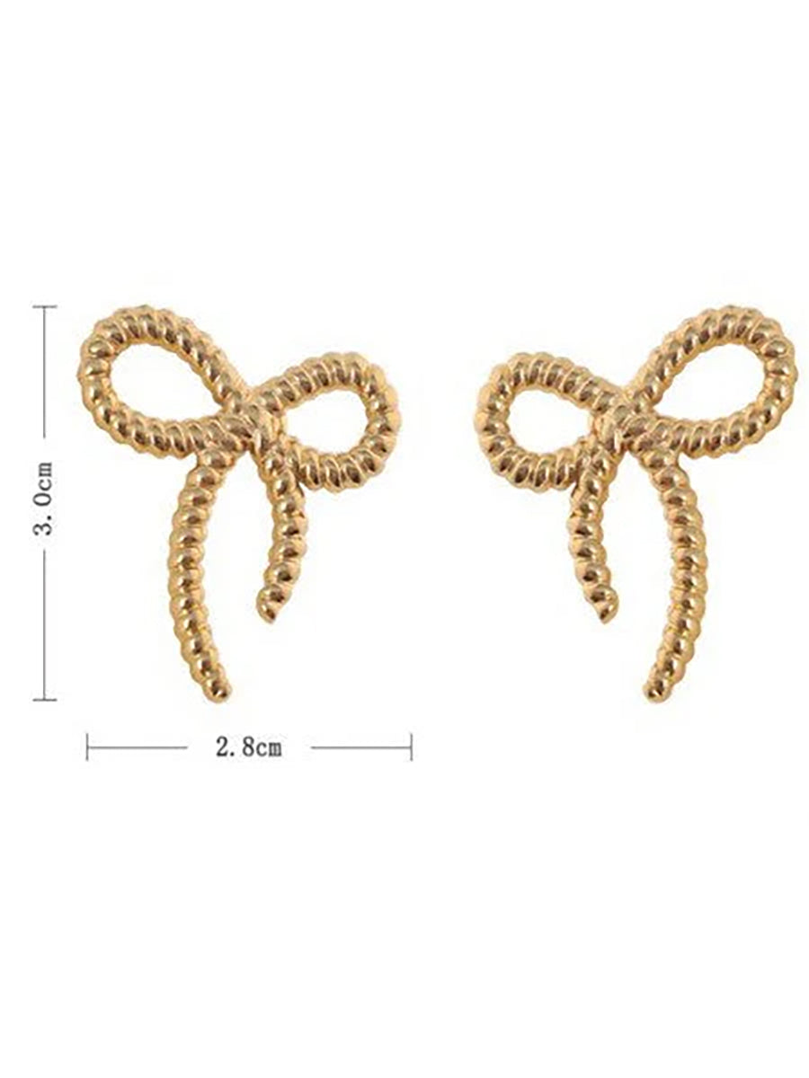Gold Textured Bow Stud Earrings