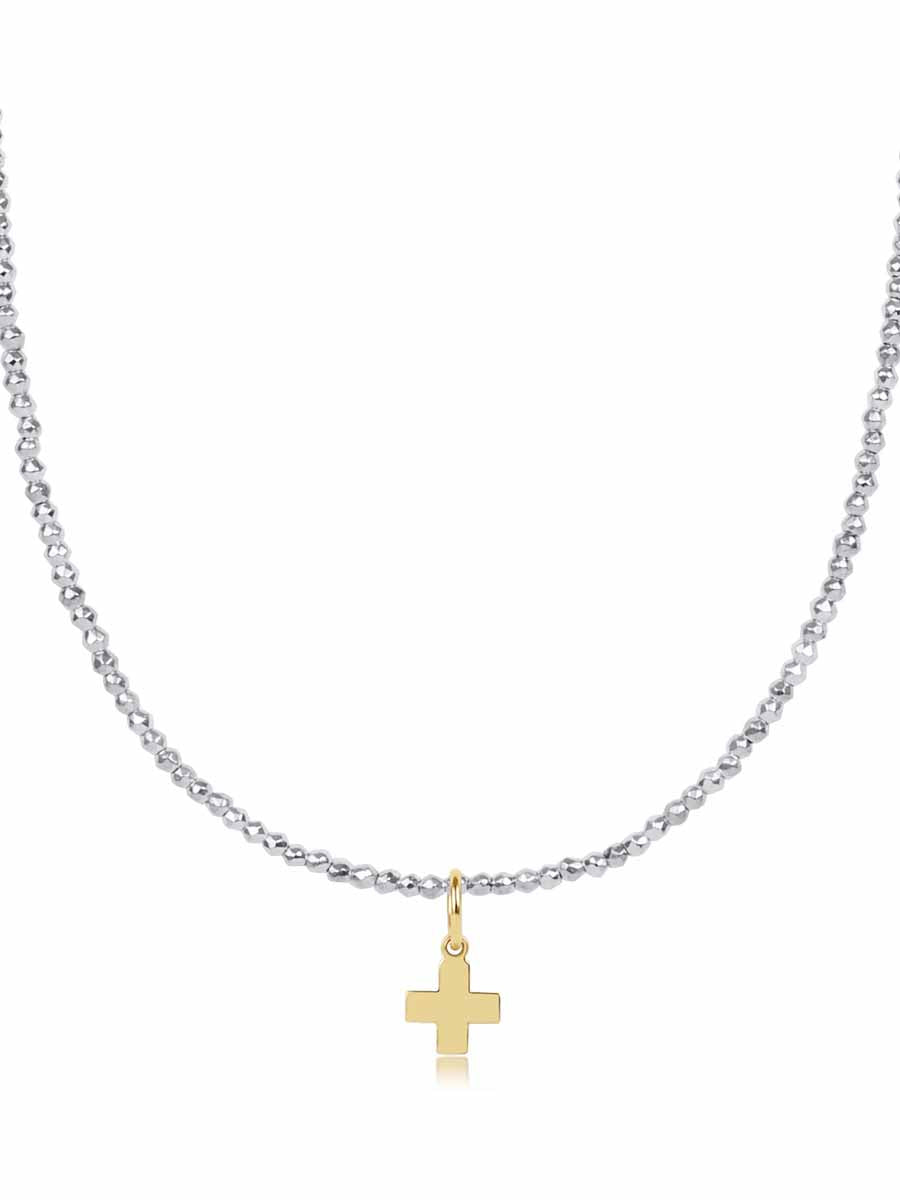 Faceted Hematite Cross Charm 2mm Necklace