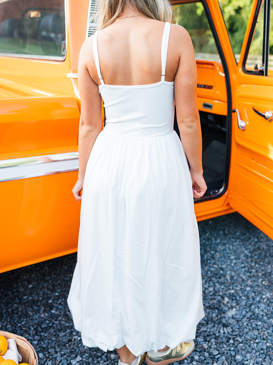 Cami Bubble-Skirt Maxi Dress, Off-White